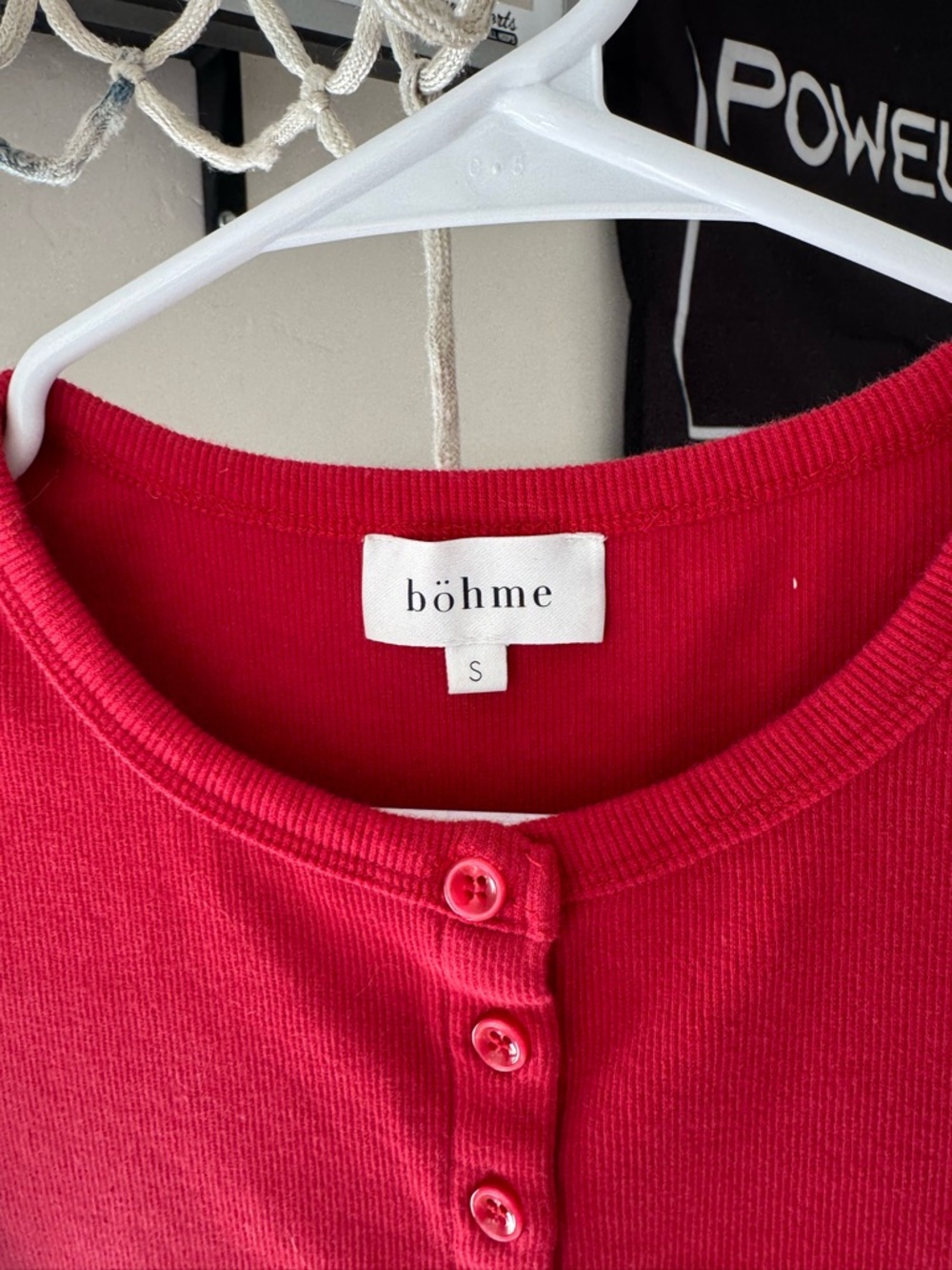 bohme Red Button-Front Ribbed Short Sleeve Top - Picture 2 of 2
